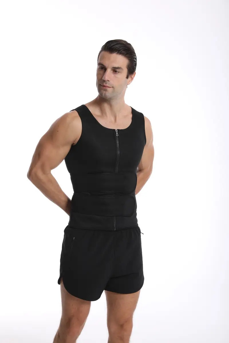 mens compression sweat sauna vest new slimming suit for students waist belts body shaper back support tank top for workout fitness gym details 14