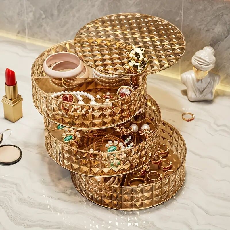 一件首饰收纳盒梳妆台面多层大容量储物盒防尘轻奢项链戒指分格饰品盒 3