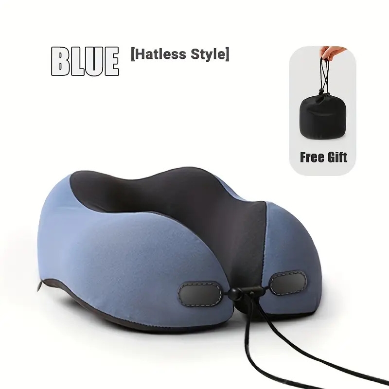 travel neck pillow with sunshade hat   medium soft firmness removable polyester spandex cover spot clean for long distance travel sedentary work grey blue 1 0 12