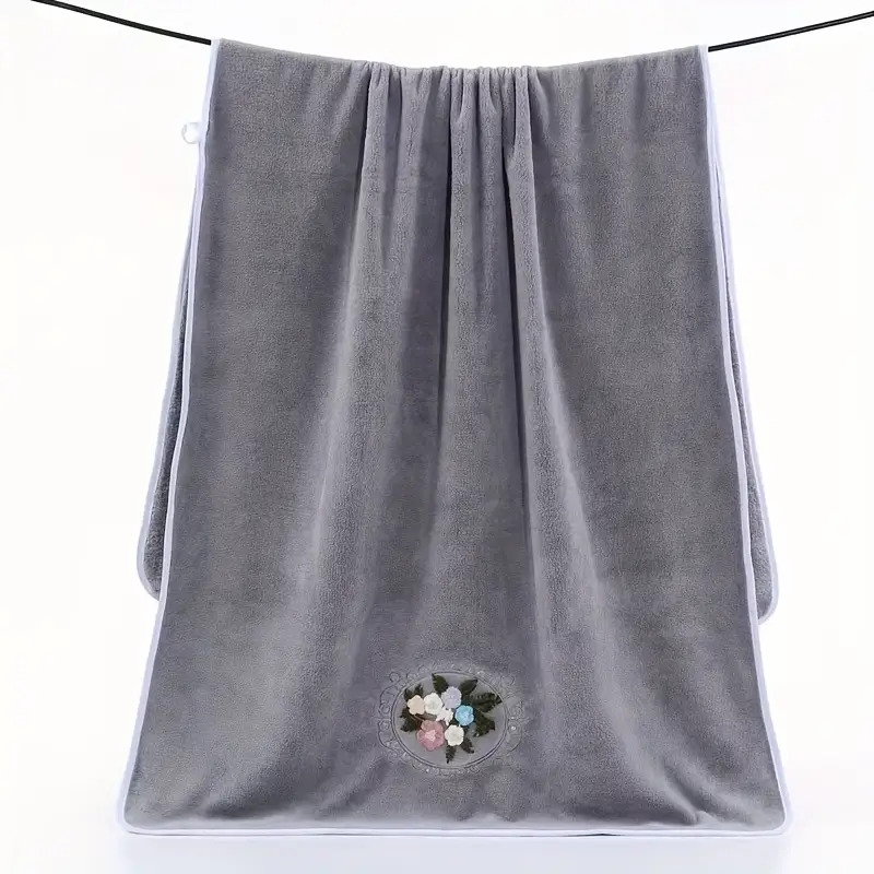 3pcs 绣花卉毛巾套装，2条毛巾和1条浴巾，柔软吸水家用浴巾，浴室浴巾，洗脸巾，毛巾，柔软亲肤适合家用，沐浴，海边浴巾。 5