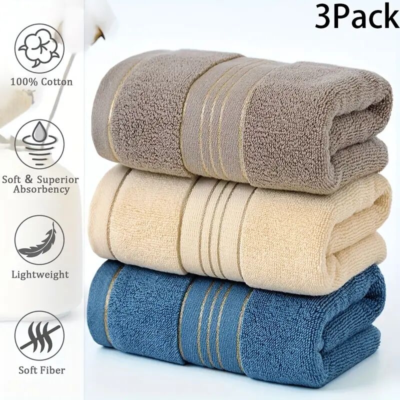 3 件/1 套 100% 棉浴巾，柔软棉质面巾，多用途，吸水性，优质，浴室快干毛巾 0