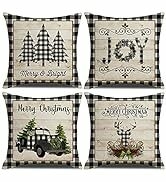 KACOPOL Christmas Buffalo Plaids Pillow Covers Christmas Tree Truck Farmhouse Decor Throw Pillow ...