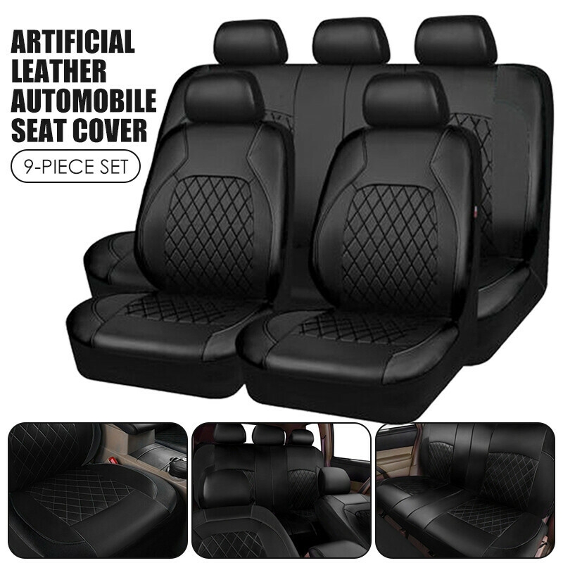 Luxury PU Leather 5-sits Car Seat Cover Cushions Set Black Full Set Interior NEW - Picture 1 of 11