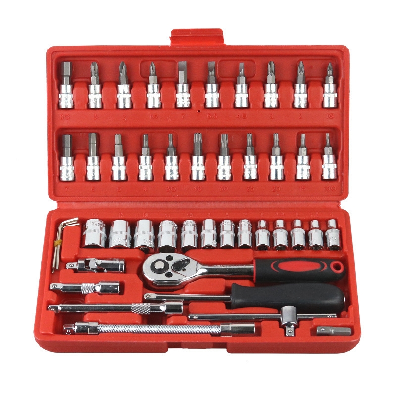 Wholesale 46-Piece Steel Hand Tools for Vehicle Repair Motorcycle & Car Home Use Ratchet Socket Wrench Combination Tool Box Case