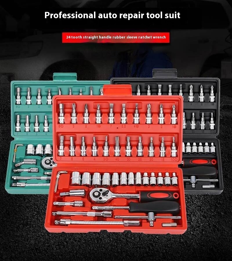 Wholesale 46-Piece Steel Hand Tools for Vehicle Repair Motorcycle & Car Home Use Ratchet Socket Wrench Combination Tool Box Case