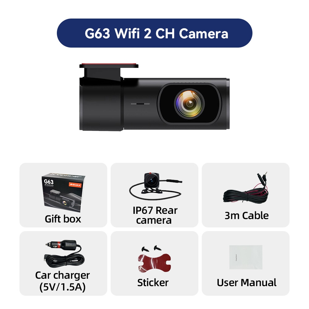 Single 2k Dashcam Loop Recording Wireless WiFi Dash Cam Front with App G-Sensor 24H Parking Mode Dashcams for Cars