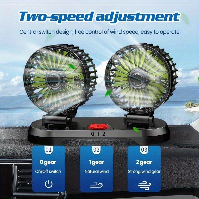 便携式双头冷却电风扇，2速可调，360°旋转，点烟器插头/usb供电，夏天工作学习行车清凉好物，适用于汽车通用、家庭办公室桌面 详情 5