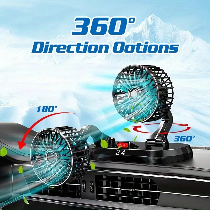 便携式双头冷却电风扇，2速可调，360°旋转，点烟器插头/usb供电，夏天工作学习行车清凉好物，适用于汽车通用、家庭办公室桌面 详情 4