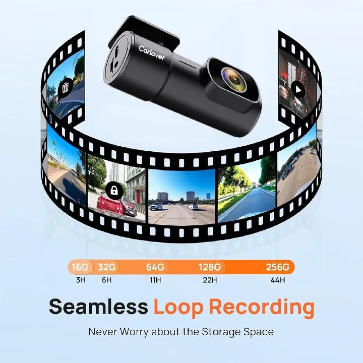 Smart Dash Cam 2K WiFi, Single Lens, for Cars, Makeup Mirror & Phone Link - All-in-One Car Gadget