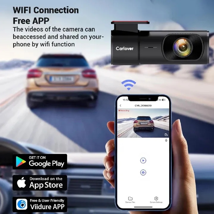 Smart Dash Cam 2K WiFi, Single Lens, for Cars, Makeup Mirror & Phone Link - All-in-One Car Gadget