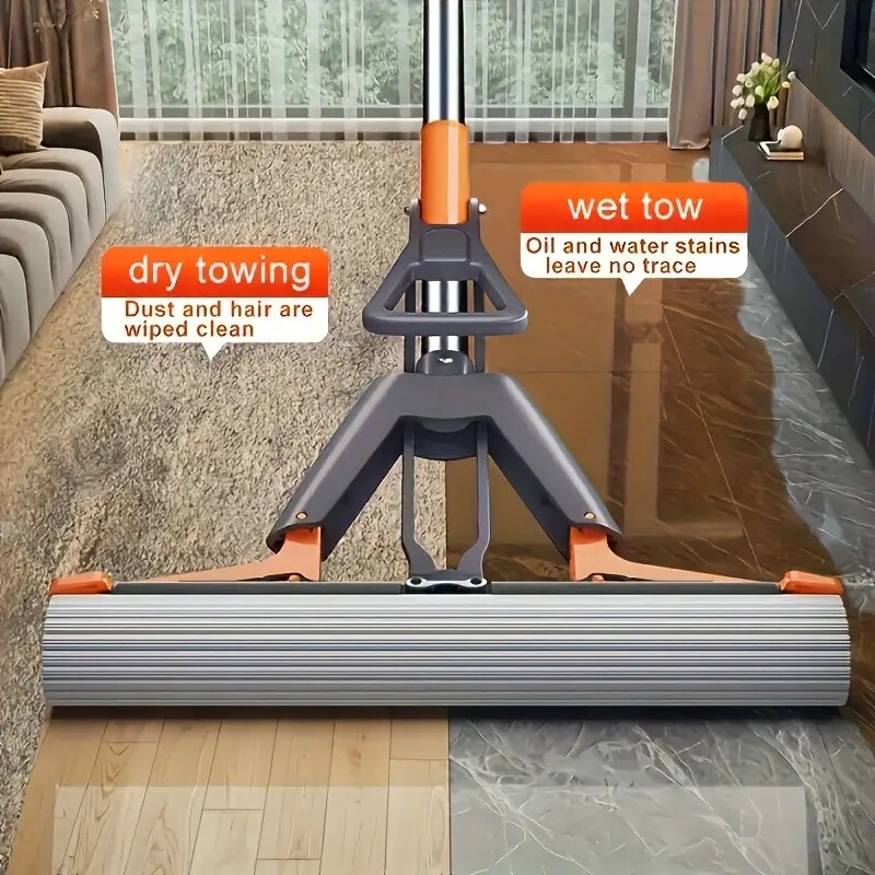 多功能双折泡棉拖把，附2个替换头，海绵拖把半折即可挤出水，无需洗手，加大加厚吸水一扫清洁懒人地板清洁神器拖把 详情 7