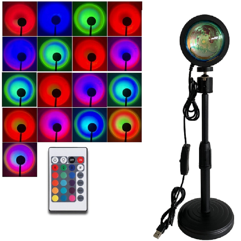Remote Control Sunset Lamp Projector RGB Sunset Lamp 16 Colors USB LED Sunset Light for Live-Stream/Photography