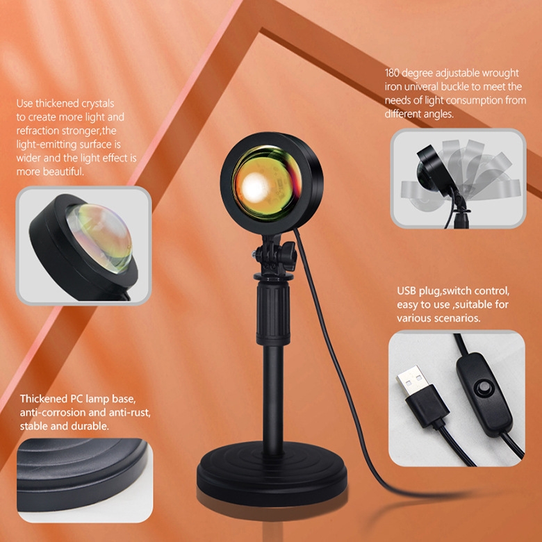 Remote Control Sunset Lamp Projector RGB Sunset Lamp 16 Colors USB LED Sunset Light for Live-Stream/Photography