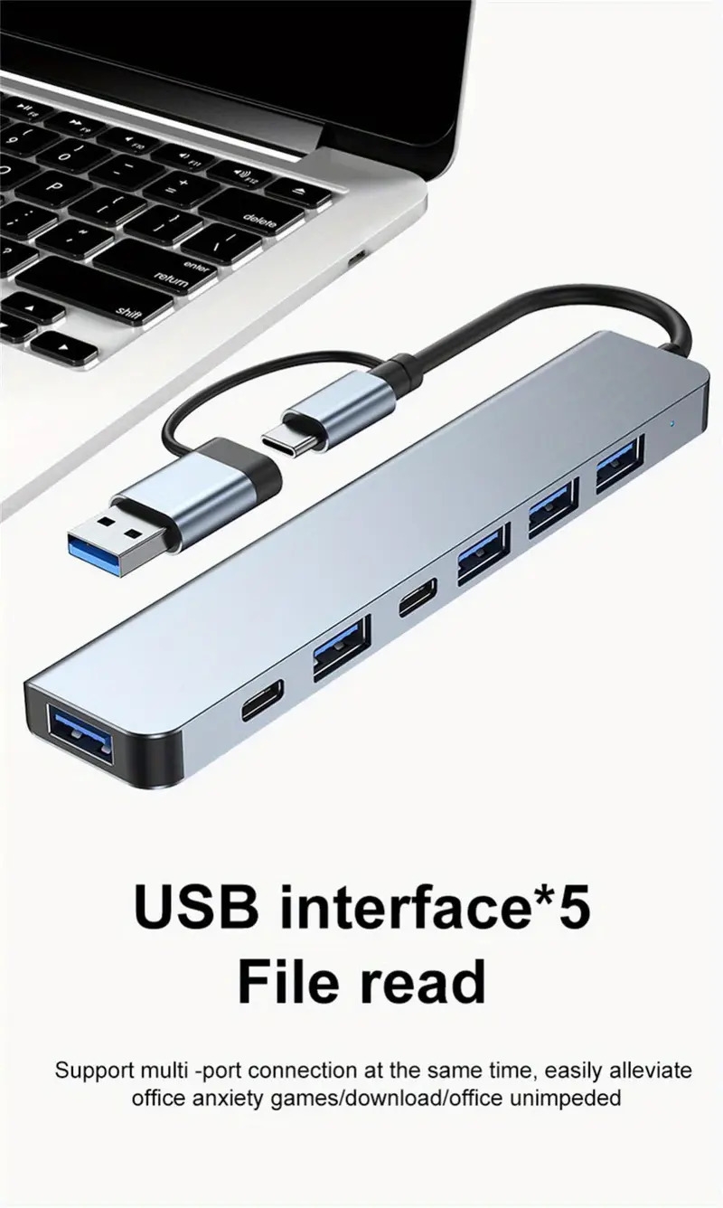 type c hub high speed usb 3 0 hub splitter card reader rj45 pd 87w multiport with sd tf ports for macbook computer accessories details 2