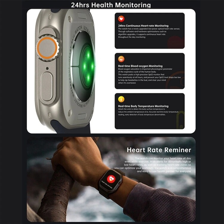 W800 Ultra 2.02 inch Color Screen Smart Watch,Support Heart Rate Monitoring / Blood Pressure Monitoring(Orange) - B5