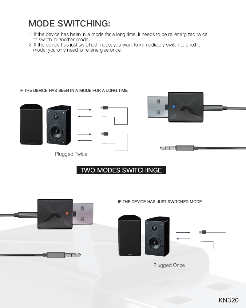 KN320 2 in 1 USB Bluetooth 5.0 Transmitter Receiver AUX Audio Adapter for TV/PC/Car USB Bluetooth Transmitter Receiver