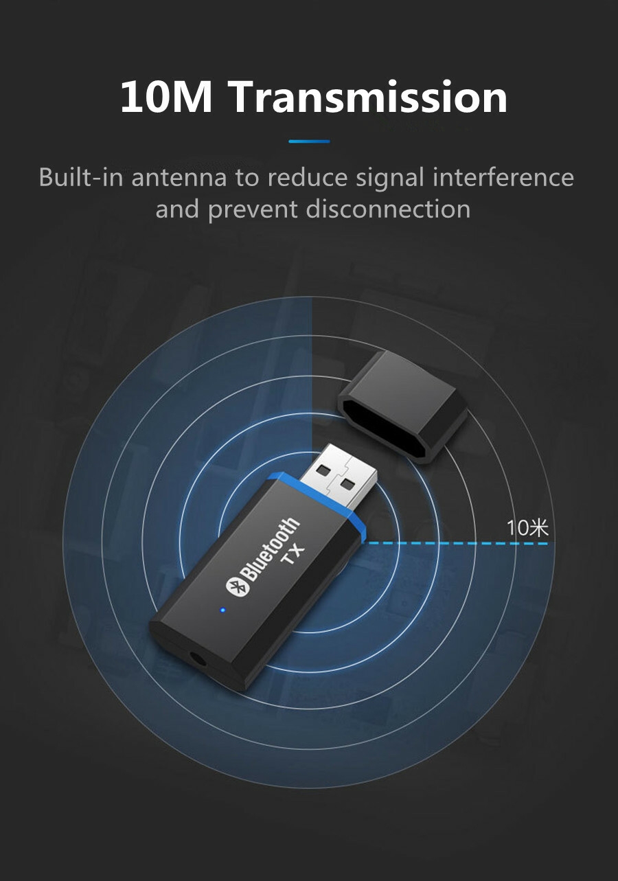 TX3 USB Bluetooth 5.0 Stereo & Hifi Audio Transmitter Adapter for TV/Computer/Laptop/Kindle or E-book Readers/MP3/MP4/CD players