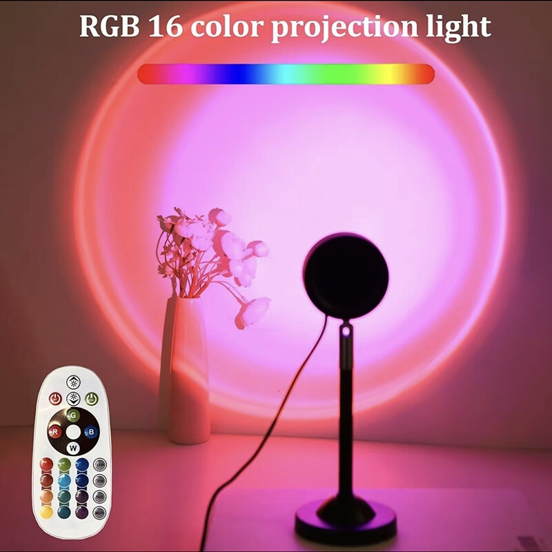 Hot Sale Free Sample Led Sunset Lamp 16 Colors Rgb With Remote Control Rainbow Projection Night Light Led Sunset Light