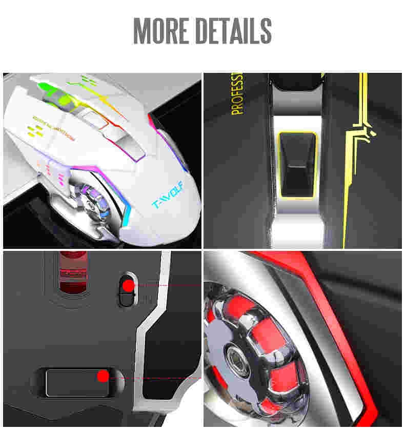 TWOLF Q13 gaming wireless mouse rechargeable 2.4GHz 2400dpi USB mice 6D optical LED light for gamer PC computer laptop gaming pl