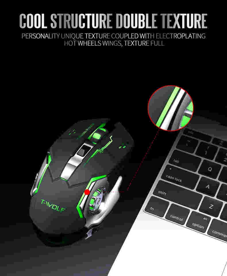 TWOLF Q13 gaming wireless mouse rechargeable 2.4GHz 2400dpi USB mice 6D optical LED light for gamer PC computer laptop gaming pl