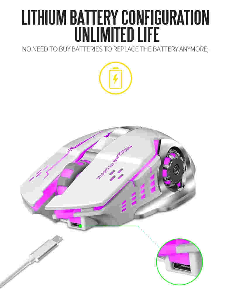 TWOLF Q13 gaming wireless mouse rechargeable 2.4GHz 2400dpi USB mice 6D optical LED light for gamer PC computer laptop gaming pl