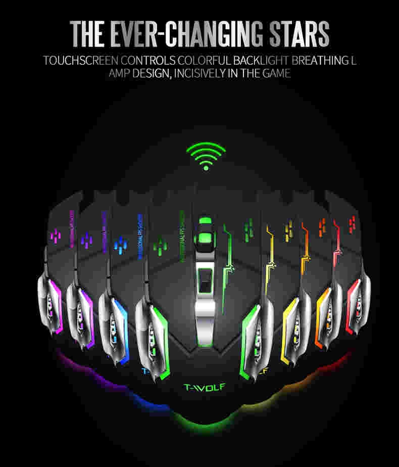 TWOLF Q13 gaming wireless mouse rechargeable 2.4GHz 2400dpi USB mice 6D optical LED light for gamer PC computer laptop gaming pl