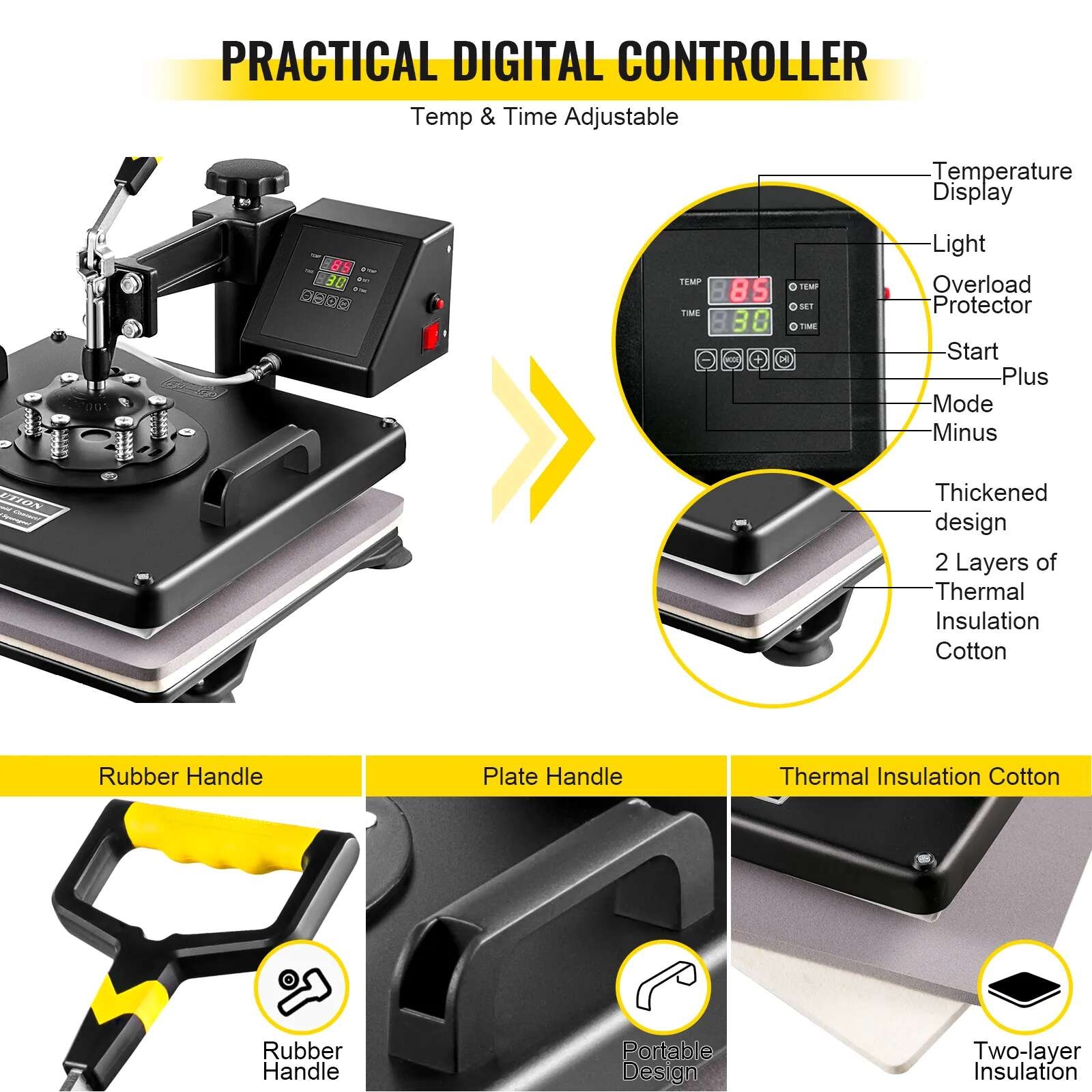 VEVOR 8 in 1 heat press sublimation machine with digital controller, adjustable temp & time.
