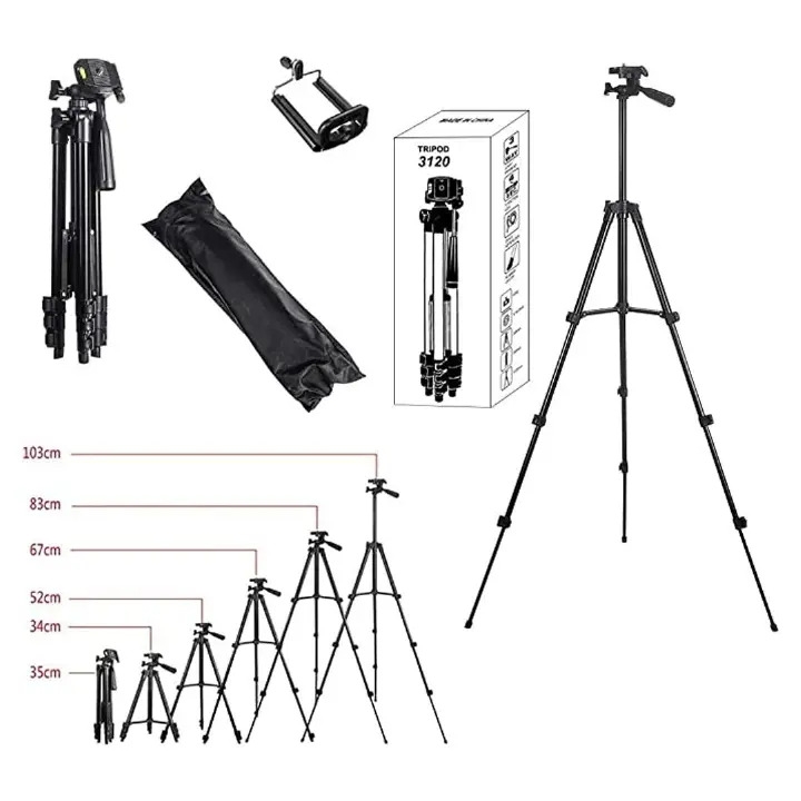 3120 Tripod Stand for Phone and Camera Adjustable Aluminium Alloy Tripod Stand 1020cm max height
