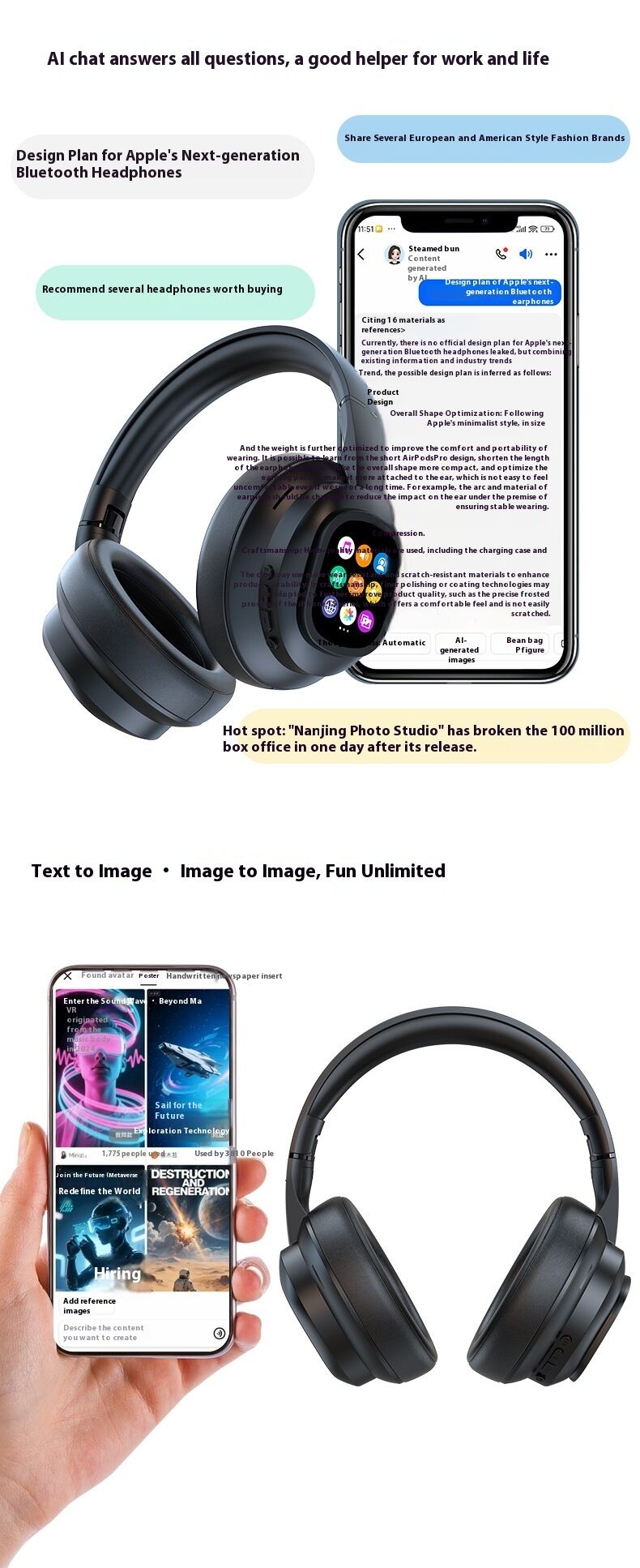 HYUNDAI Modern X1pro Wireless for Bluetooth Headset Not In-Ear Universal Power Noise Reduction Sports Headset LED Battery
