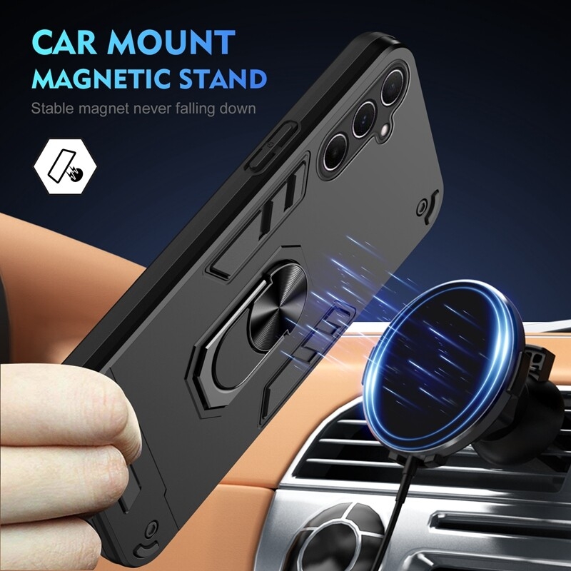 Hybrid TPU PC Shockproof Phone Case with Ring Stand Holder for Samsung Galaxy A56 A26 A36 A16 A06 S25 Ultra S24 FE M55 M15