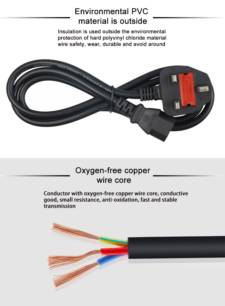 UK C13 3-Pin Pure Copper Extension Power Cords 1M to 10M Home Appliance Cable Available in 3ft 4ft 5ft 6ft 10ft Varieties