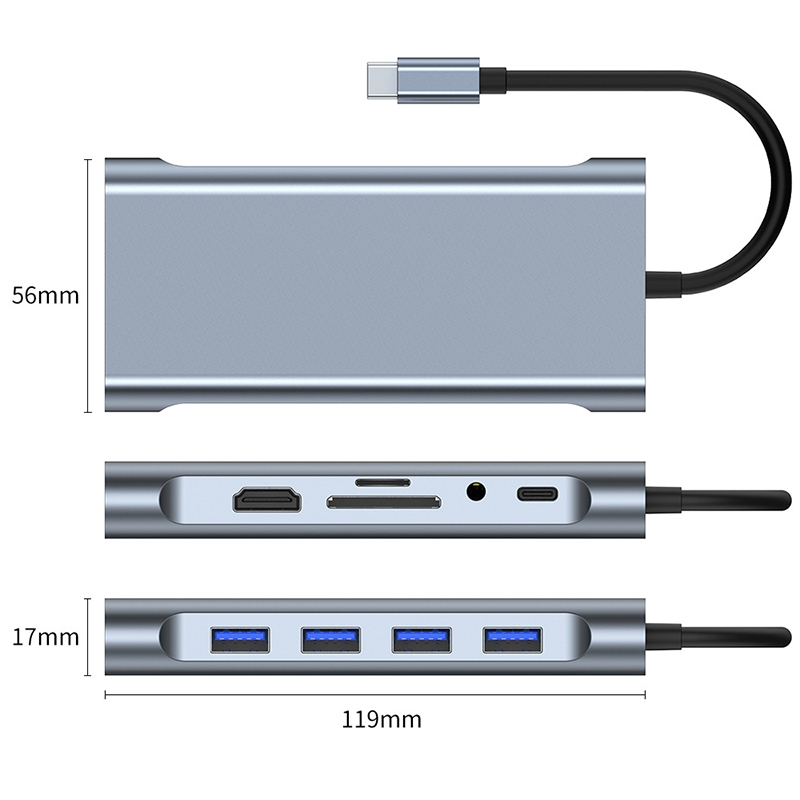 11 in 1 USB C HUB Type C Adapter to 4K HDTV VGA RJ45 Lan Ethernet SD/TF Hub 3.5MM AUX 11 Port Dock Station for Laptop Splitter