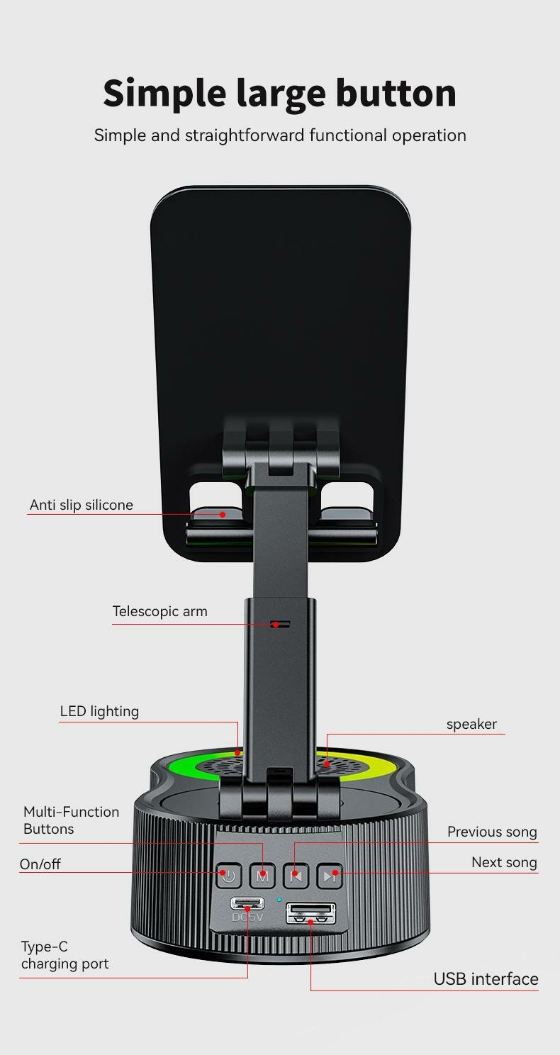 Product Introduction of 4 in 1 Wireless Audio Bluetooth Speaker, 360°Rotation Mount for Phones & Tablet, EmergencyPower Bank (1500 mAh), LED Desktop CellphoneStand Accessories, Bluetooth 5.0 FM HD, Wireless Stereo Pairing, Speaker for Home,Outdoors, Travel Smartphon 9