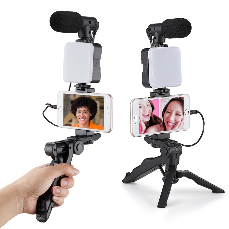 New Smartphone RGB Vlogging Kit with Tripod Phone Holder Mini Mic LED Fill Light Starter for TikTok Live Stream YouTube Video