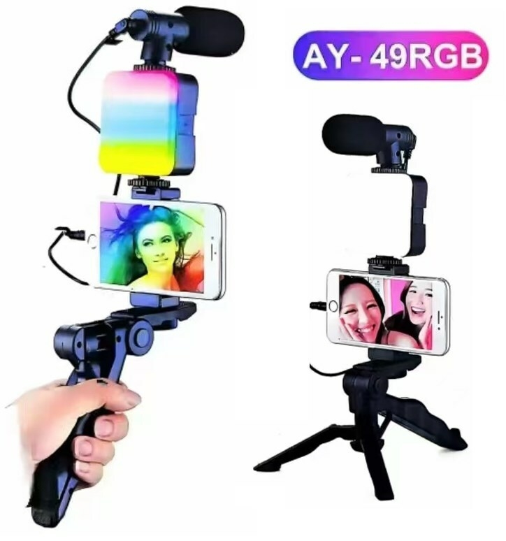 New Smartphone RGB Vlogging Kit with Tripod Phone Holder Mini Mic LED Fill Light Starter for TikTok Live Stream YouTube Video