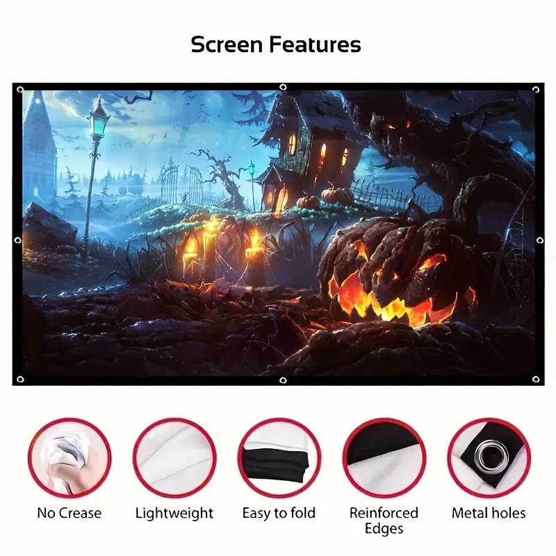 100英寸便携式投影幕布，视频投影幕布，16:9高清双面可水洗可折叠投影幕布，适用于室内外家庭影院/露营派对/办公室 商品详情 12