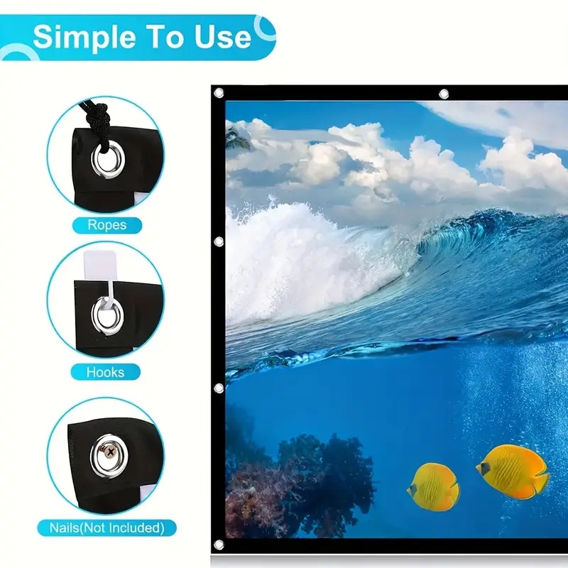 100英寸便携式投影幕布，视频投影幕布，16:9高清双面可水洗可折叠投影幕布，适用于室内外家庭影院/露营派对/办公室 商品详情 11