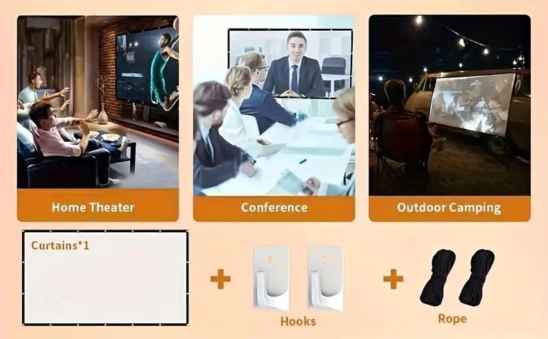 100英寸便携式投影幕布，视频投影幕布，16:9高清双面可水洗可折叠投影幕布，适用于室内外家庭影院/露营派对/办公室 商品详情 9