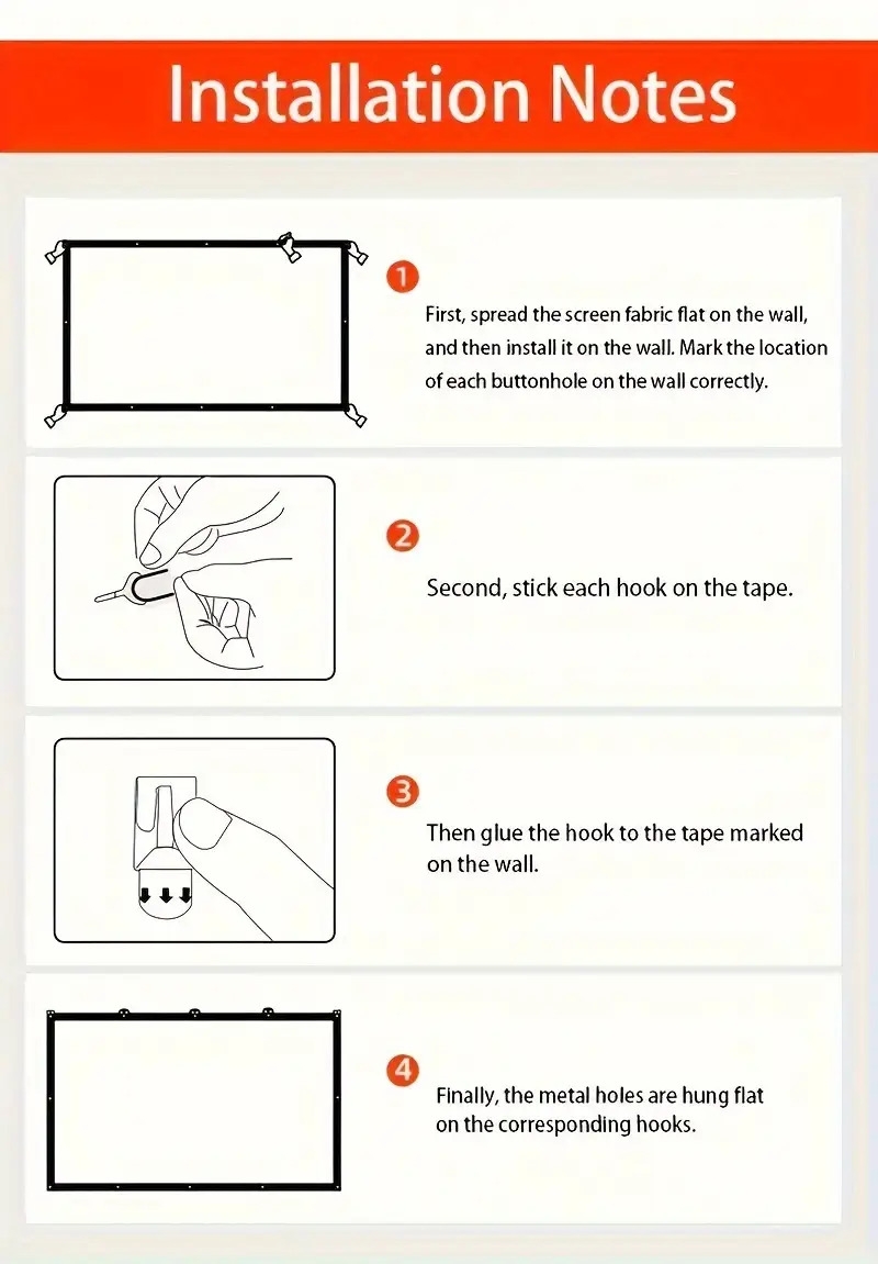 100英寸便携式投影幕布，视频投影幕布，16:9高清双面可水洗可折叠投影幕布，适用于室内外家庭影院/露营派对/办公室 商品详情 4