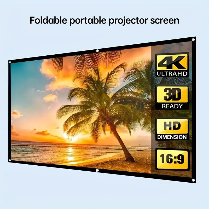 100英寸便携式投影幕布，视频投影幕布，16:9高清双面可水洗可折叠投影幕布，适用于室内外家庭影院/露营派对/办公室 商品详情 0