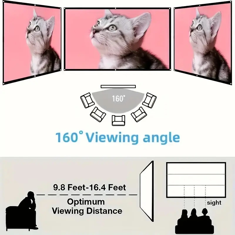 100英寸便携式投影幕布，视频投影幕布，16:9高清双面可水洗可折叠投影幕布，适用于室内外家庭影院/露营派对/办公室 商品详情 8