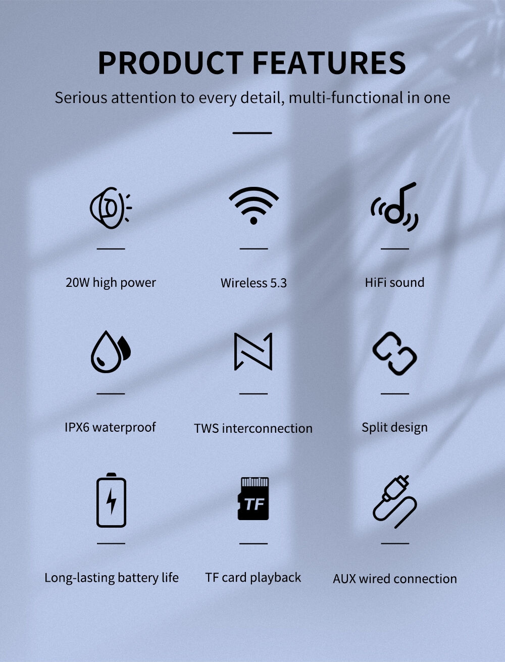 Detachable Speaker 3D Stereo Bass 2-in-1 Portable Split BT Speaker IPX6 Waterproof Suitable TWS Boom Box Colorful Lights