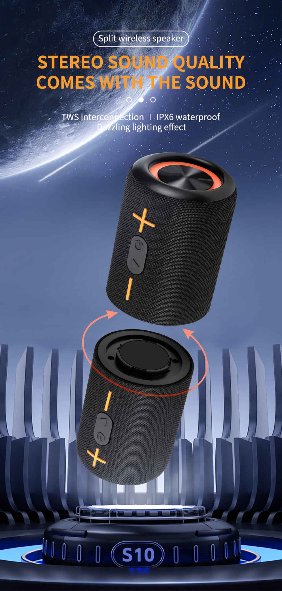 Detachable Speaker 3D Stereo Bass 2-in-1 Portable Split BT Speaker IPX6 Waterproof Suitable TWS Boom Box Colorful Lights