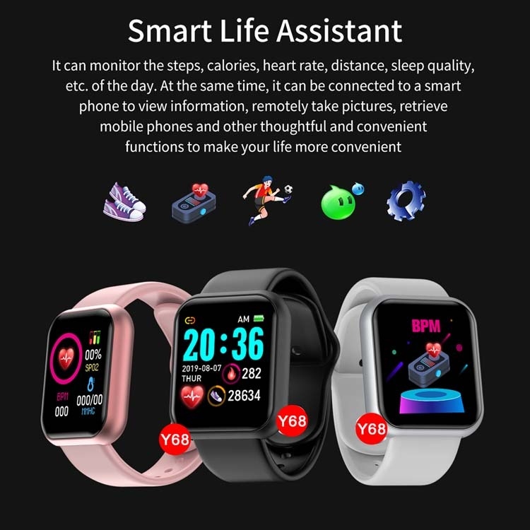 D20 Hot Selling Smartwatch Blood Pressure Heart Rate Monitor Y68 D20 Smart Watch D20s