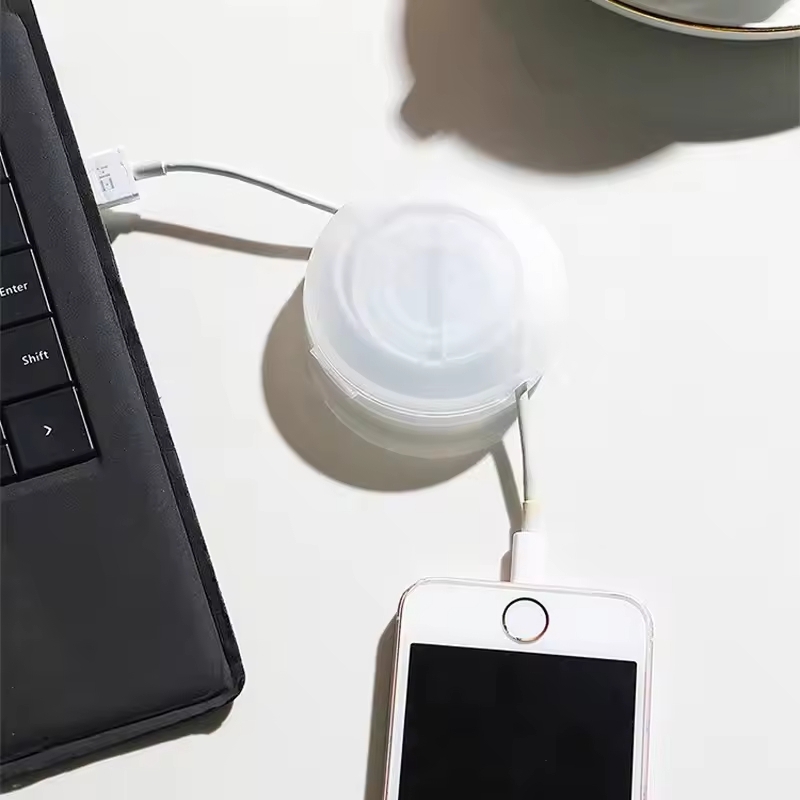 2024 Novelty Mobile Phone Cord Management Storage Box Winder Rotatable Data Line Organizer with Hooks