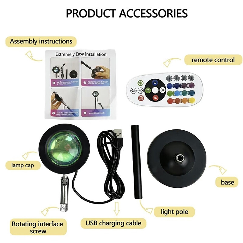 Hot Sale Free Sample Led Sunset Lamp 16 Colors Rgb With Remote Control Rainbow Projection Night Light Led Sunset Light