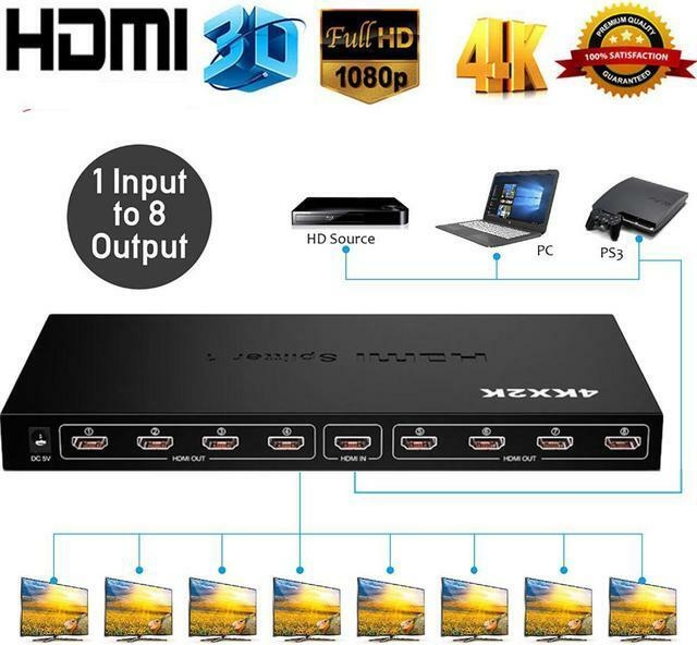 Jansicotek 4K*2K 3D 1 to 8 Ports HDMI Splitter Adapter 1x8 Hdmi 1080P  Female Connector Power Supply for LPCM7.1/DTS/Dolby-AC3 - Newegg.com