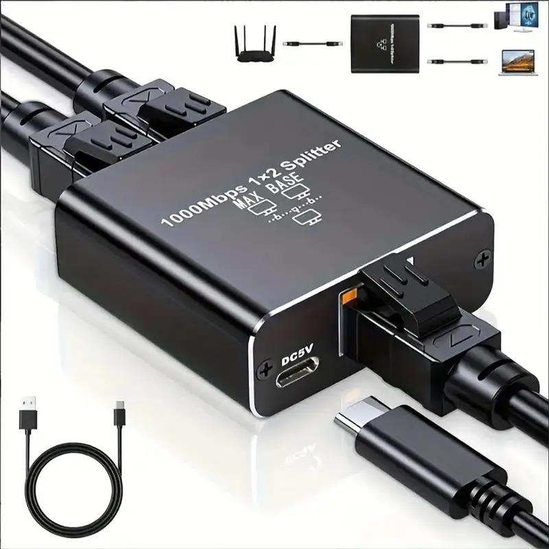 2024全新网络分配器适配器，1000mbps千兆，1转4输出以太网高速lan互联网分配器，带usb电源供应，扩展连接器，支持四个设备同时工作，1000mbps快速 /5e/6/7/8电缆，供多个设备连接互联网。 商品详情 1