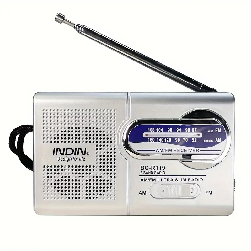 一台迷你便携式am/fm收音机，  bc-r119，led显示，高灵敏度，非防水，兼容耳机，收音信号接收，纤薄设计，配有40mm扬声器，适合家庭、户外和紧急使用 - 不含电池 商品详情 9
