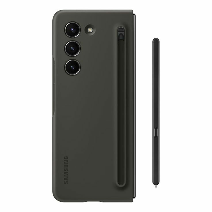 This may contain: the back and side view of a black samsung note9 phone with a pen next to it